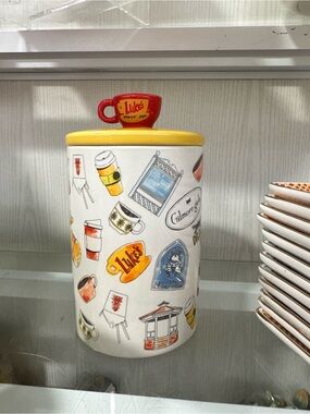 Gilmore Girls Ceramic Canister with Yellow Lid and Red Handle Accent